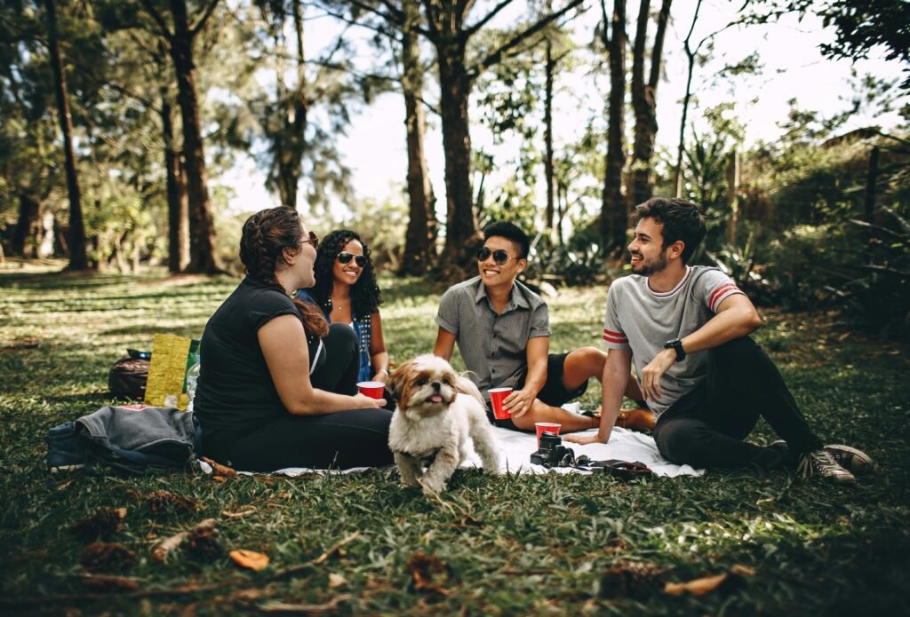 pexels-photo-745045-745045 Group of People Sitting on White Mat on Grass Field