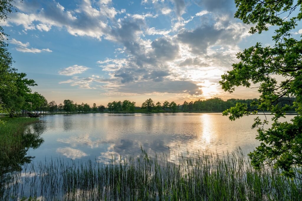 sweden, lake, sunset